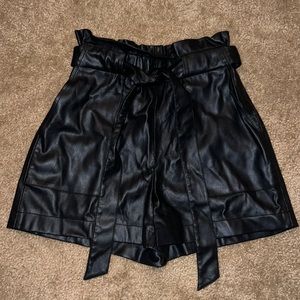 Zara Black faux leather midi shorts